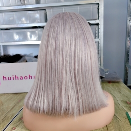 250% Double drawn grey 13x4 transparent swiss lace bob wig 100% virgin hair material