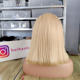 250% Double drawn blonde 13x4 transparent swiss lace bob wig 100% virgin hair material