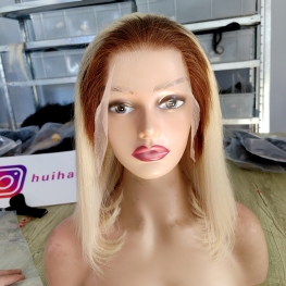250% Double drawn ombre blonde 13x4 transparent swiss lace bob wig 100% virgin hair material