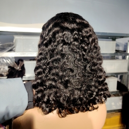 250% Double drawn 13x4 water wave bob wig 100% cuticle aligned burmese virgin hair material