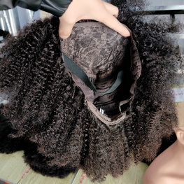 Machine afro kinky curl wig 100% cuticle aligned burmese virgin hair material